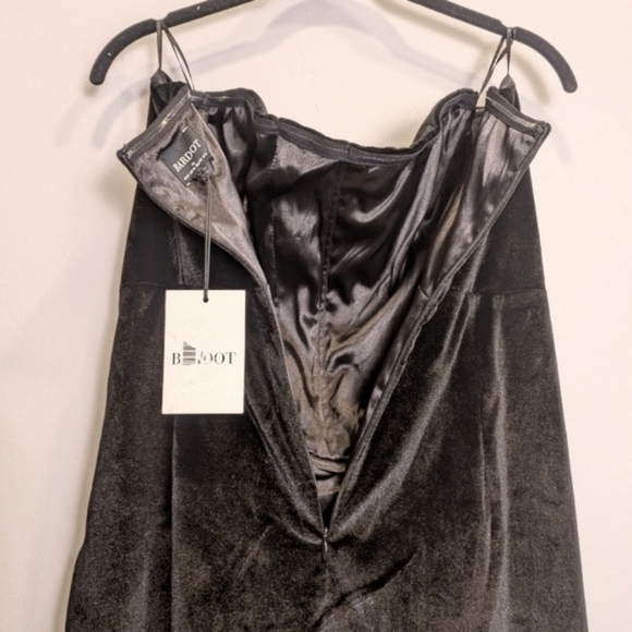 Bardot Black Velour Strapless Corset High Slit Midi Formal Cocktail Dress XL - Picture 6 of 9